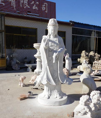 石雕工艺品 观音佛像 汉白玉石雕 寺庙供奉观音 石雕观音