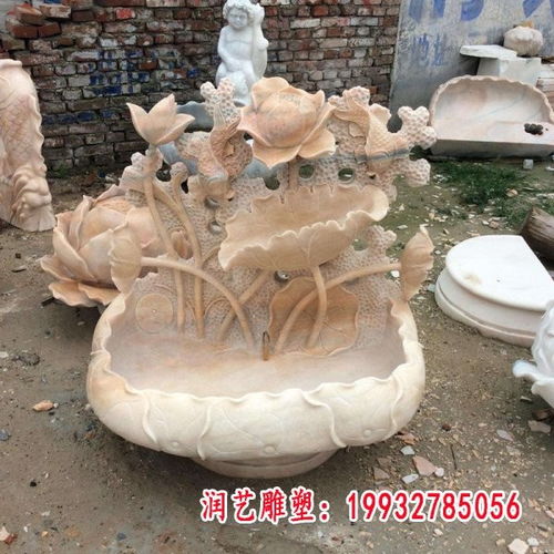 青石荷花鱼浮雕水缸 晋城青石荷花雕塑制作厂