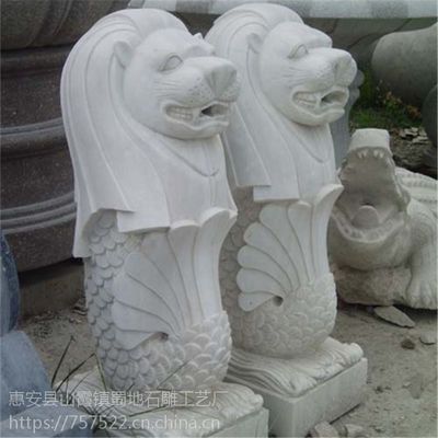 汉白玉石雕喷水鱼尾狮大理石海狮动物喷泉园林景观雕刻工艺品摆件