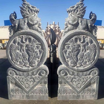 张艺石业厂家直销晚霞红石雕抱鼓-抱鼓石-青石抱鼓加工-仿古石门墩