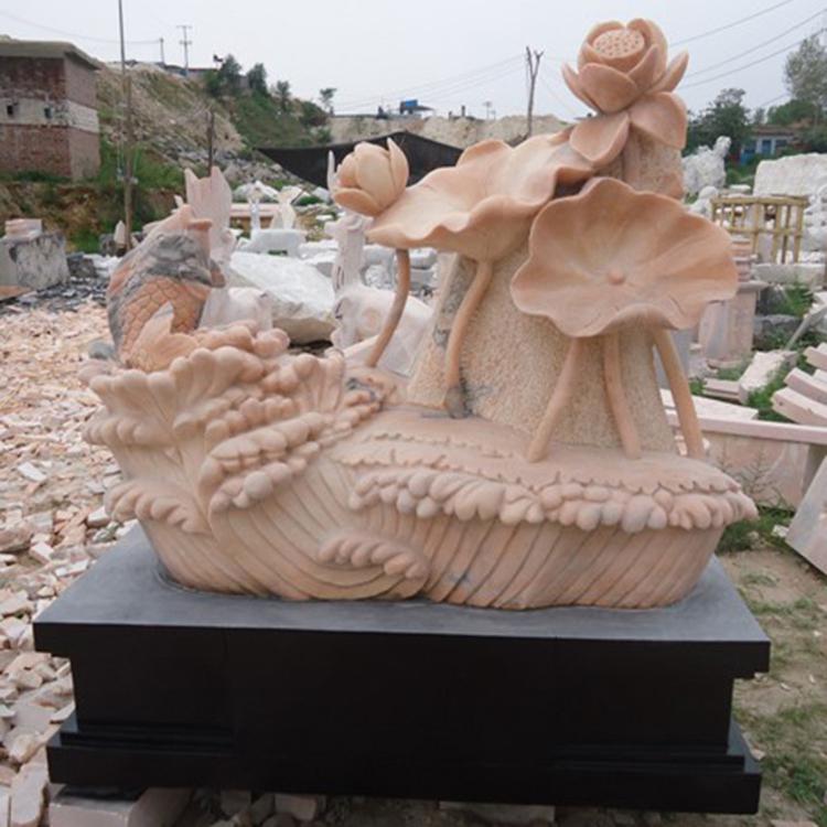 曲阳大刚石材定制石雕鱼 流水假山水池石鱼 石雕荷花鱼摆件 石头鱼工艺品 石雕荷花鱼 雕塑荷花