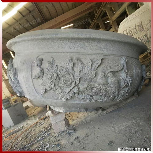 福建石雕花钵 中式庭院仿古石雕花钵装饰工艺品