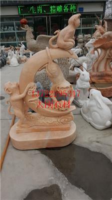 晚霞红制作镇宅石雕动物麒麟一对 大型动物门口摆件工艺品